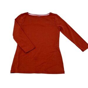 Talbots Petite Pima Cotton Long Sleeve Rust Red Tee Shirt P